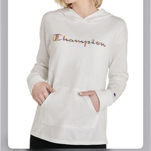 CHAMPION Women's Color Logo Powerblend Middleweight Hoodie White M